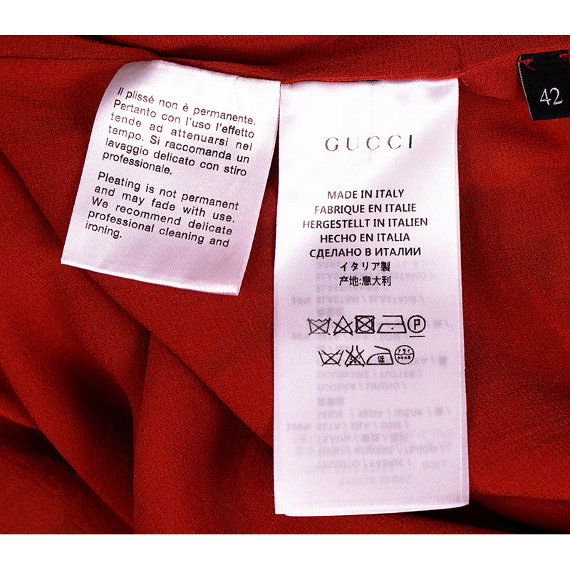 sz 42 NEW $3200 GUCCI RUNWAY Red BLOOMS FLORAL Plisse Ruffle Silk Cocktail DRESS