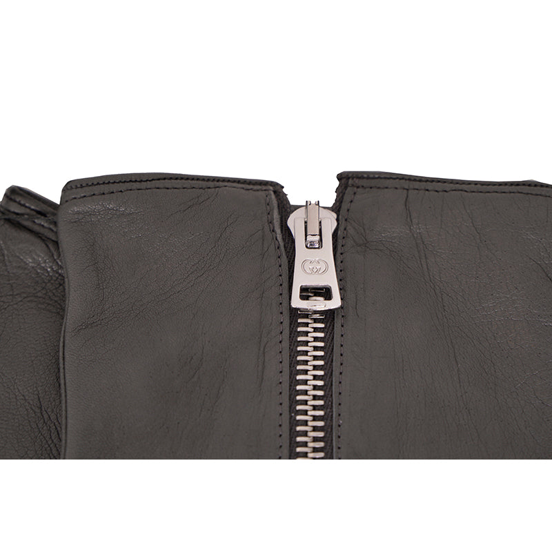 sz S NEW $875 GUCCI Men&#039;s Gray Nappa Leather GG LOGO ZIPPER CENTER Lined GLOVES