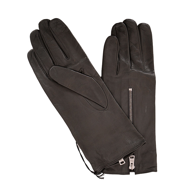 sz S NEW $875 GUCCI Men&#039;s Gray Nappa Leather GG LOGO ZIPPER CENTER Lined GLOVES