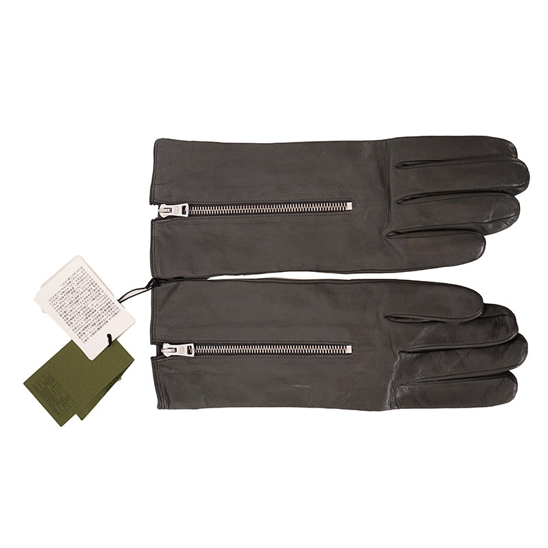 sz S NEW $875 GUCCI Men&#039;s Gray Nappa Leather GG LOGO ZIPPER CENTER Lined GLOVES