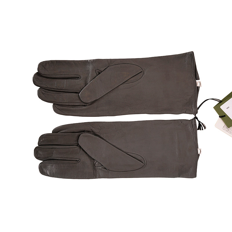 sz S NEW $875 GUCCI Men&#039;s Gray Nappa Leather GG LOGO ZIPPER CENTER Lined GLOVES