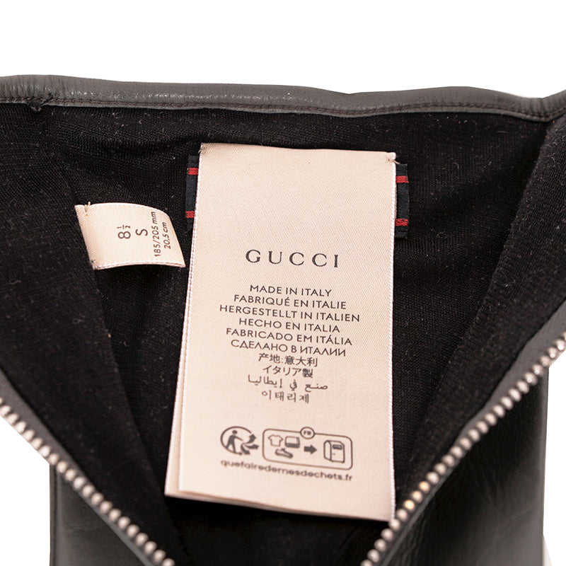 sz S NEW $875 GUCCI Men&#039;s Gray Nappa Leather GG LOGO ZIPPER CENTER Lined GLOVES