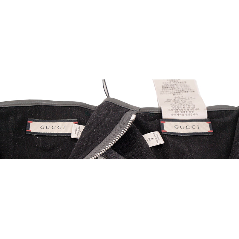 sz S NEW $875 GUCCI Men&#039;s Gray Nappa Leather GG LOGO ZIPPER CENTER Lined GLOVES