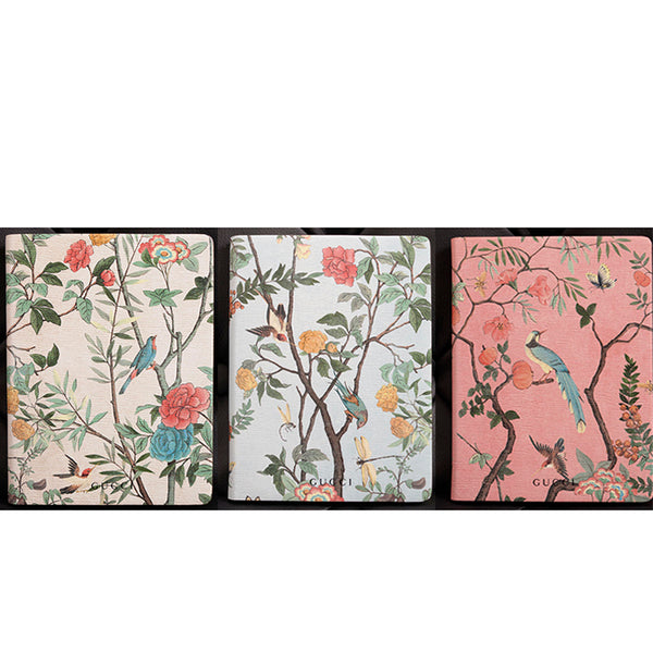 NEW $495 GUCCI Pink, Blue &amp; White FLORAL BIRD TIAN Small 3 pc NOTEBOOK SET NWT