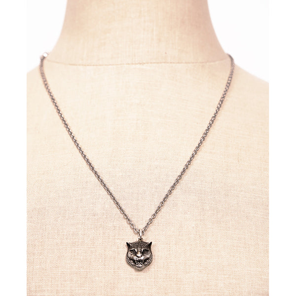 NEW $420 GUCCI Aged Sterling Silver TIGER CAT HEAD LOGO GG Pendant NECKLACE NIB