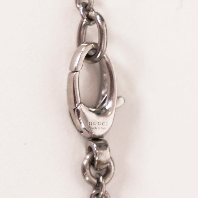 NEW $420 GUCCI Aged Sterling Silver TIGER CAT HEAD LOGO GG Pendant NECKLACE NIB