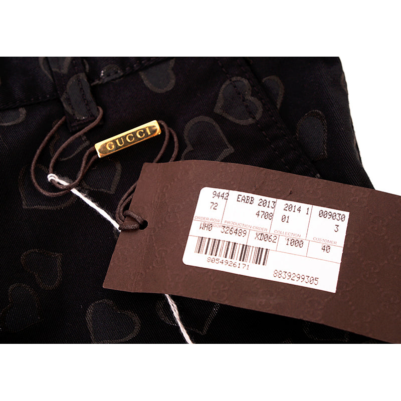 sz 40 NEW $850 GUCCI Black HEART PRINT 5-Pocket Cotton Twill Tapered Legs PANTS