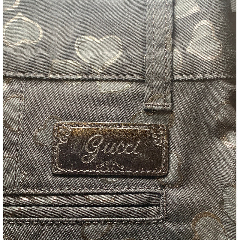 sz 40 NEW $850 GUCCI Black HEART PRINT 5-Pocket Cotton Twill Tapered Legs PANTS