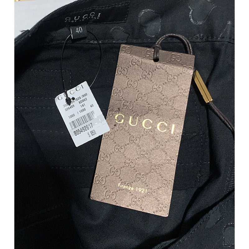 sz 40 NEW $850 GUCCI Black HEART PRINT 5-Pocket Cotton Twill Tapered Legs PANTS