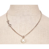 NEW $690 GUCCI Sterling Silver HORSEBIT LOGO Glass Pearl Pendant NECKLACE NWB
