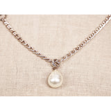 NEW $690 GUCCI Sterling Silver HORSEBIT LOGO Glass Pearl Pendant NECKLACE NWB