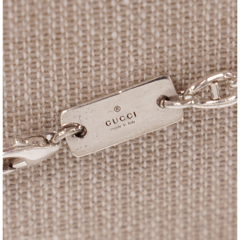 NEW $690 GUCCI Sterling Silver HORSEBIT LOGO Glass Pearl Pendant NECKLACE NWB