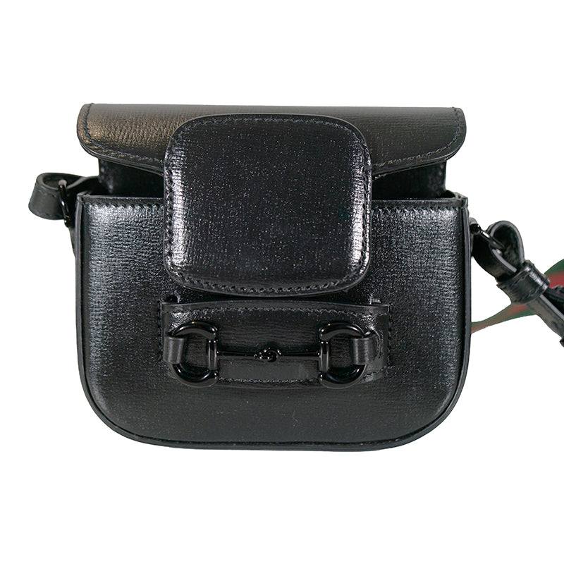 NEW $1,790 GUCCI Black Leather Nano Mini HORSEBIT 1955 BAG w 2 Removable STRAPS