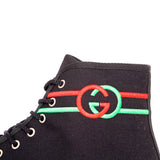 11.5G US 12 NEW $750 GUCCI All Black Canvas Red/Green GG LOGO High-top SNEAKERS