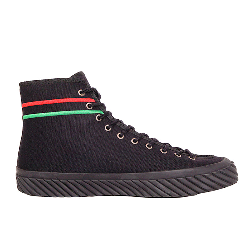 11.5G US 12 NEW $750 GUCCI All Black Canvas Red/Green GG LOGO High-top SNEAKERS