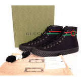 11.5G US 12 NEW $750 GUCCI All Black Canvas Red/Green GG LOGO High-top SNEAKERS