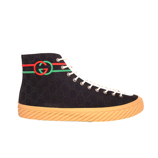 11.5G US 12 NEW $750 GUCCI Black GG CANVAS Red/Green GG LOGO High-top SNEAKERS