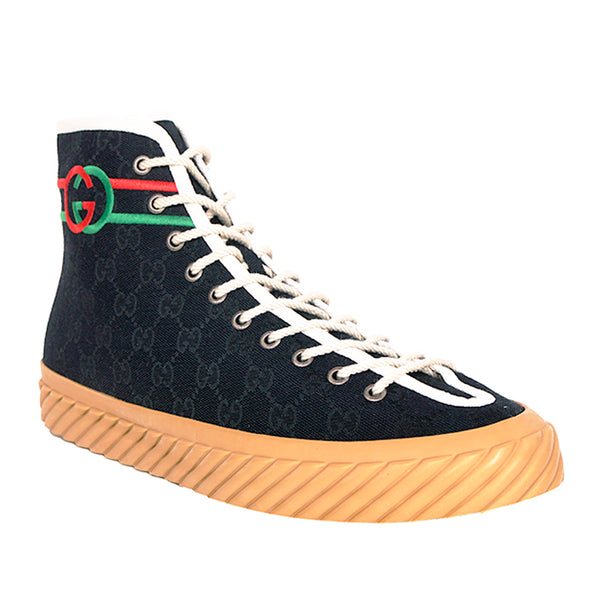 11.5G US 12 NEW $750 GUCCI Black GG CANVAS Red/Green GG LOGO High-top SNEAKERS