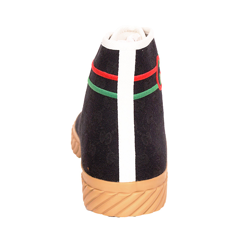 11.5G US 12 NEW $750 GUCCI Black GG CANVAS Red/Green GG LOGO High-top SNEAKERS
