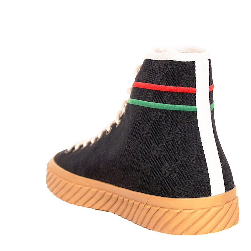 11.5G US 12 NEW $750 GUCCI Black GG CANVAS Red/Green GG LOGO High-top SNEAKERS