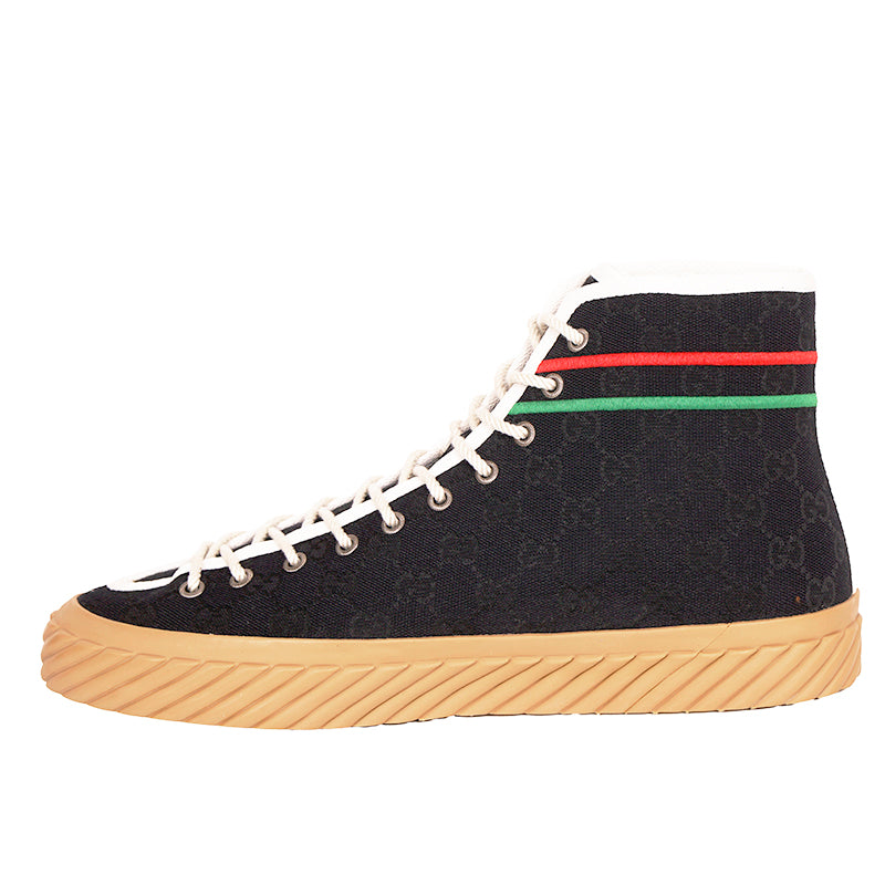 11.5G US 12 NEW $750 GUCCI Black GG CANVAS Red/Green GG LOGO High-top SNEAKERS