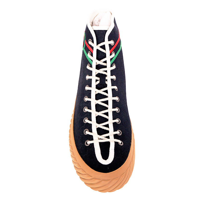 11.5G US 12 NEW $750 GUCCI Black GG CANVAS Red/Green GG LOGO High-top SNEAKERS