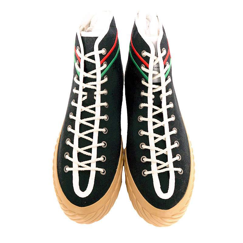 11.5G US 12 NEW $750 GUCCI Black GG CANVAS Red/Green GG LOGO High-top SNEAKERS