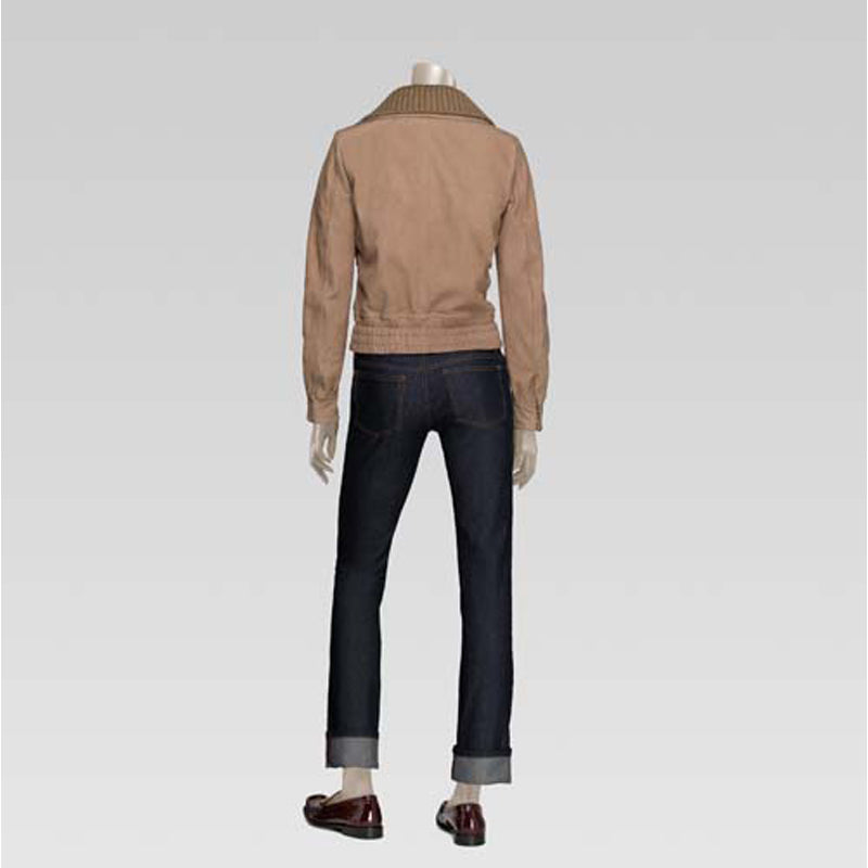 sz 42 VINTAGE $3,000 GUCCI Tan LEATHER NUBUCK SHEARLING LINED Bomber JACKET EUC