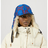 sz S NEW $1,550 GUCCI Blue Quilted Red GG Nylon & SHEARLING EAR FLAP TRAPPER HAT