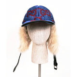 sz S NEW $1,550 GUCCI Blue Quilted Red GG Nylon & SHEARLING EAR FLAP TRAPPER HAT