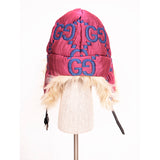 sz S NEW $1550 GUCCI Pink Quilted Blue GG Nylon & SHEARLING EAR FLAP TRAPPER HAT