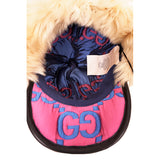 sz S NEW $1550 GUCCI Pink Quilted Blue GG Nylon & SHEARLING EAR FLAP TRAPPER HAT