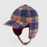 sz S NEW $950 GUCCI Camel Blue Red WOOL PLAID GG Logo FLAP TRAPPER Heritage HAT