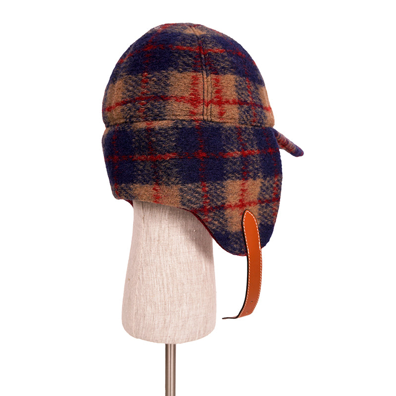 sz S NEW $950 GUCCI Camel Blue Red WOOL PLAID GG Logo FLAP TRAPPER Heritage HAT