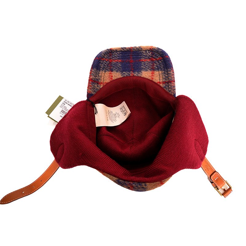 sz S NEW $950 GUCCI Camel Blue Red WOOL PLAID GG Logo FLAP TRAPPER Heritage HAT