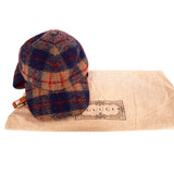 sz S NEW $950 GUCCI Camel Blue Red WOOL PLAID GG Logo FLAP TRAPPER Heritage HAT