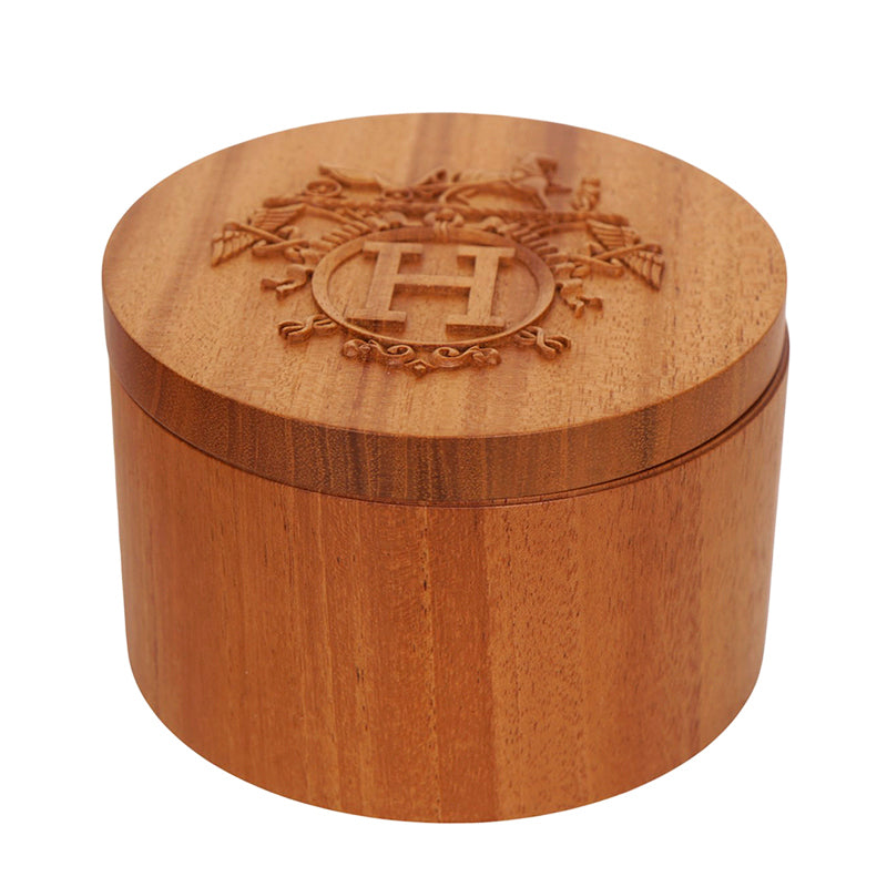 NEW HERMES Mahogany Wooden Box EX-LIBRIS H LOGO Carved TWILLY BOX D5in×H3in NIB