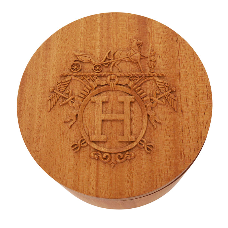 NEW HERMES Mahogany Wooden Box EX-LIBRIS H LOGO Carved TWILLY BOX D5in×H3in NIB