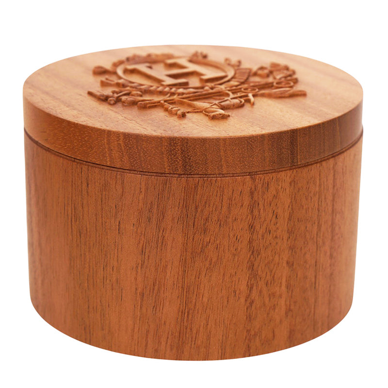 NEW HERMES Mahogany Wooden Box EX-LIBRIS H LOGO Carved TWILLY BOX D5in×H3in NIB