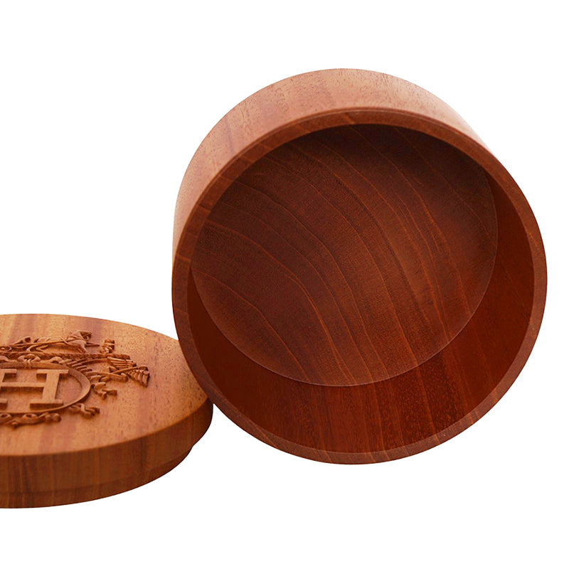 NEW HERMES Mahogany Wooden Box EX-LIBRIS H LOGO Carved TWILLY BOX D5in×H3in NIB