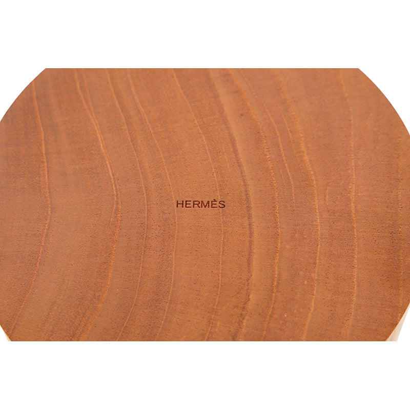 NEW HERMES Mahogany Wooden Box EX-LIBRIS H LOGO Carved TWILLY BOX D5in×H3in NIB
