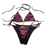 M NEW $440 JUST CAVALLI ROBERTO Black PINK SNAKE LOGO Swimsuit BIKINI TOP BOTTOM