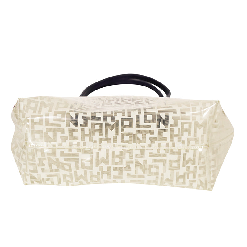 NEW RETIRED LONGCHAMP Le Pliage White LGP LOGO Clear PVC & Leather TOTE BAG NWT