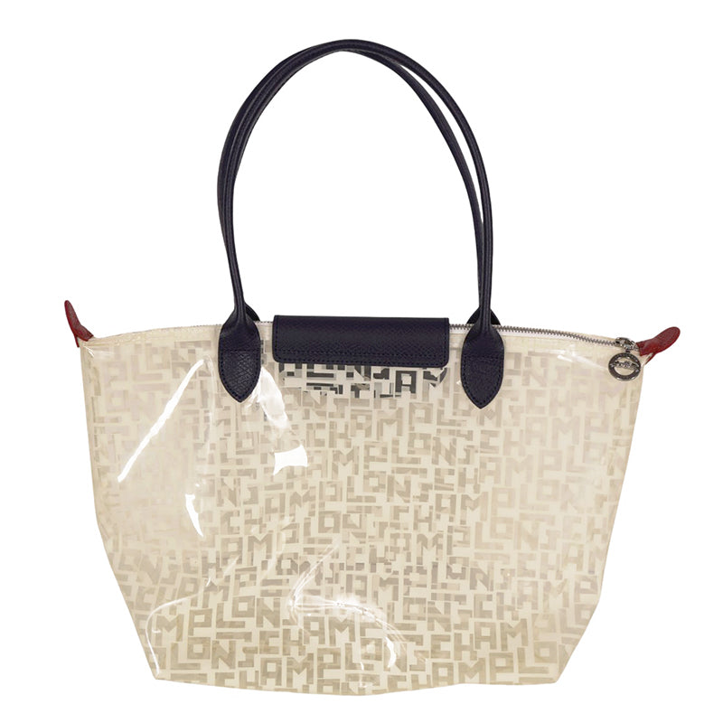 NEW RETIRED LONGCHAMP Le Pliage White LGP LOGO Clear PVC & Leather TOTE BAG NWT