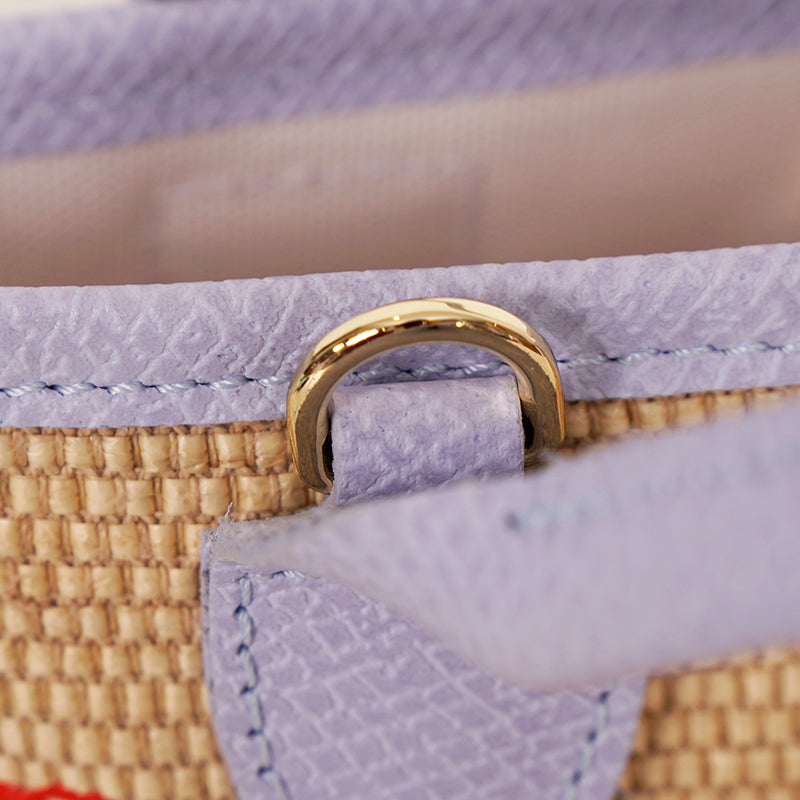NEW LONGCHAMP Lilac Leather WOVEN CANVAS Le Panier Pliage HORSE MINI BAG Retired