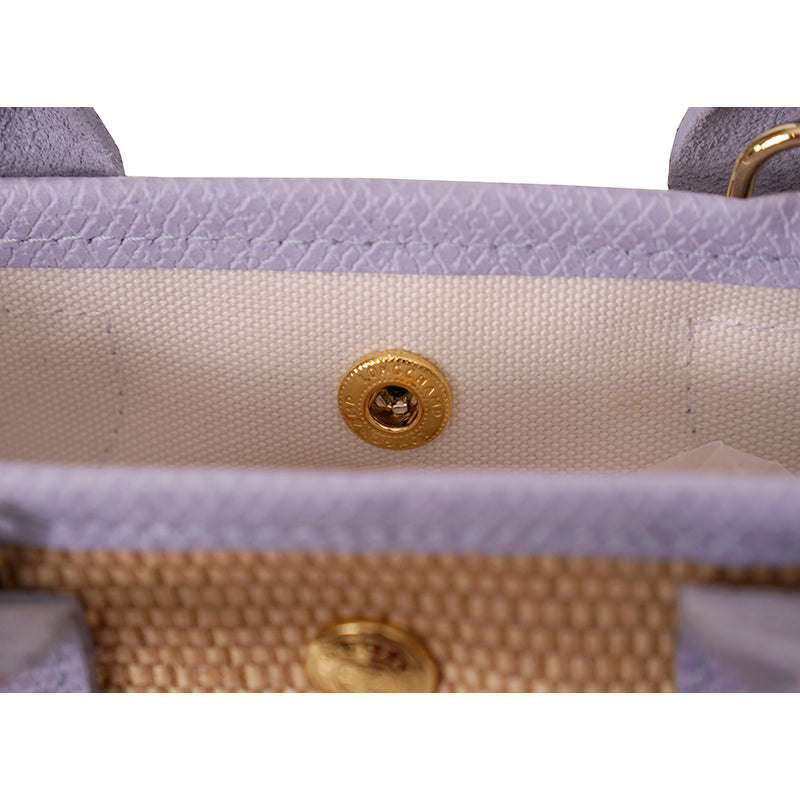 NEW LONGCHAMP Lilac Leather WOVEN CANVAS Le Panier Pliage HORSE MINI BAG Retired