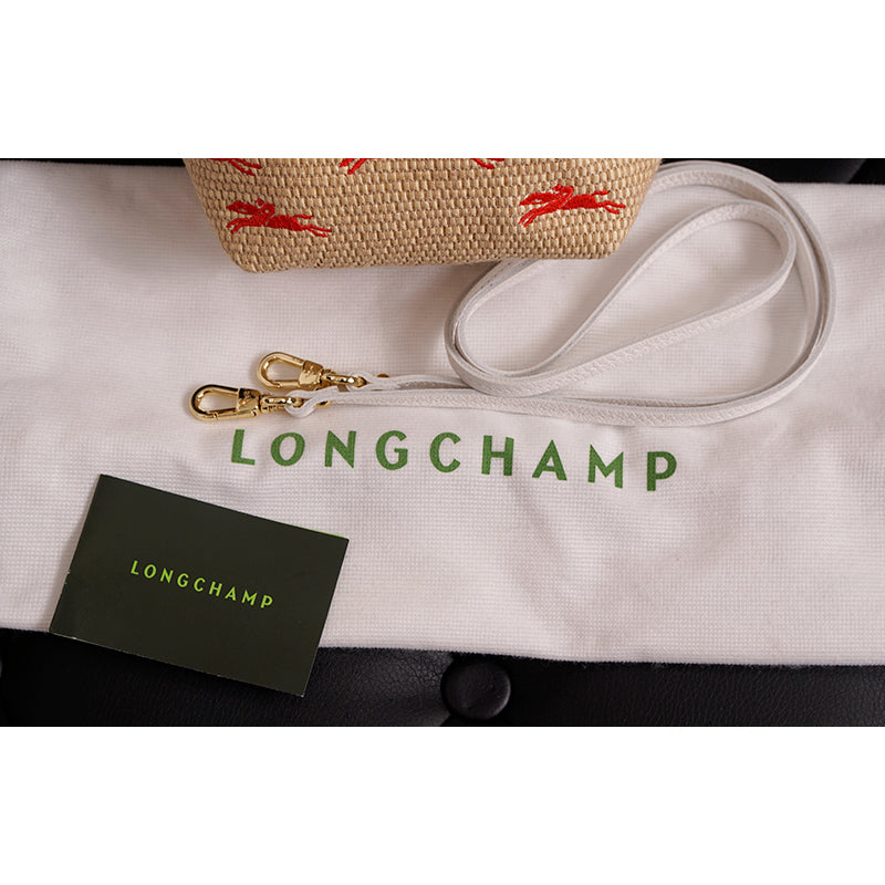 NEW LONGCHAMP Lilac Leather WOVEN CANVAS Le Panier Pliage HORSE MINI BAG Retired