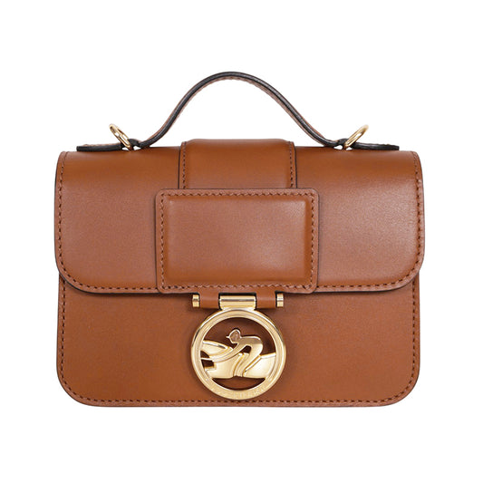 NEW $590 LONGCHAMP Cognac Leather Box-Trot XS HORSE LOGO Crossbody Strap BAG