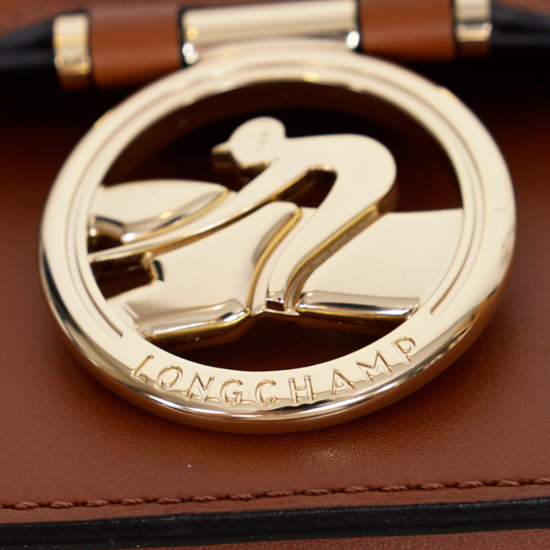 NEW $590 LONGCHAMP Cognac Leather Box-Trot XS HORSE LOGO Crossbody Strap BAG