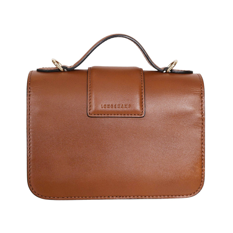 NEW $590 LONGCHAMP Cognac Leather Box-Trot XS HORSE LOGO Crossbody Strap BAG